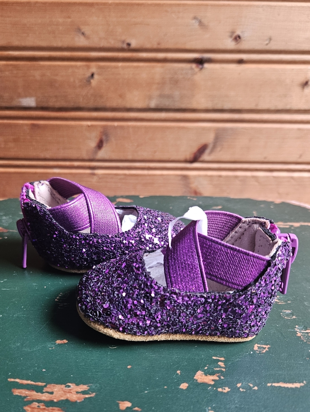 NEW- A BEAR CO Girls Purple Glitter Mary Jane Shoes
